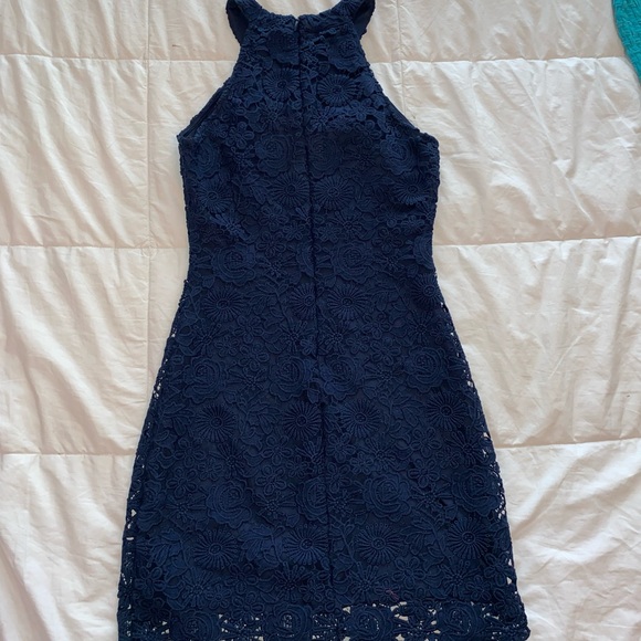 Love Poem Navy Blue Lace Mini Dress - Picture 4 of 6